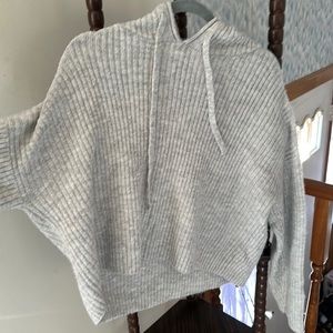 PINK Fuzzy Cropped grey ribbed sweater NWoT